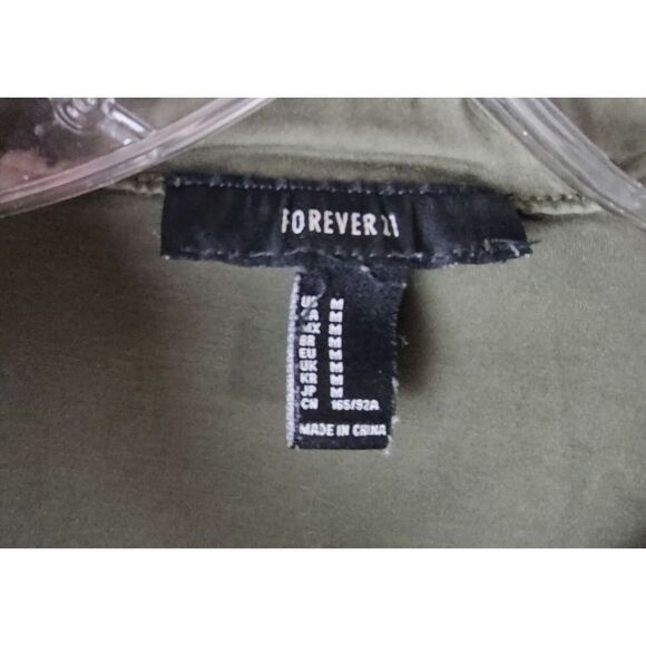 Forever 21 Olive Green Utility Jacket Button Front Pockets Casual Size M - Picture 2 of 6